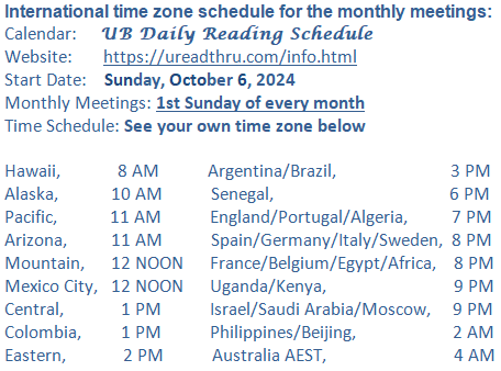 Interna5tional time zone schedule for the monthly meetings